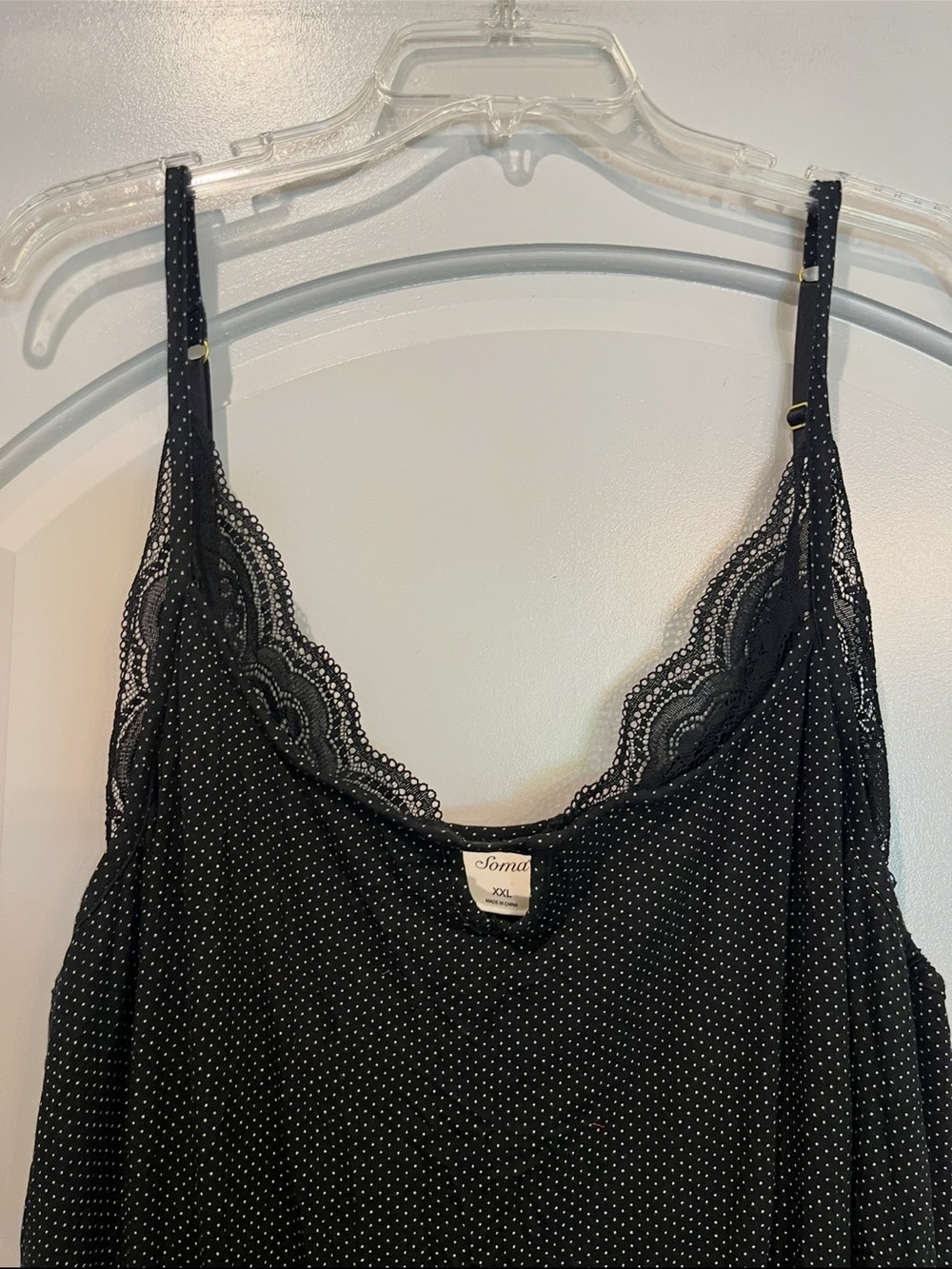 Soma micro polka dot Black Lace-Trim Maxi camisole nightgown. So comfy! - Picture 3 of 8